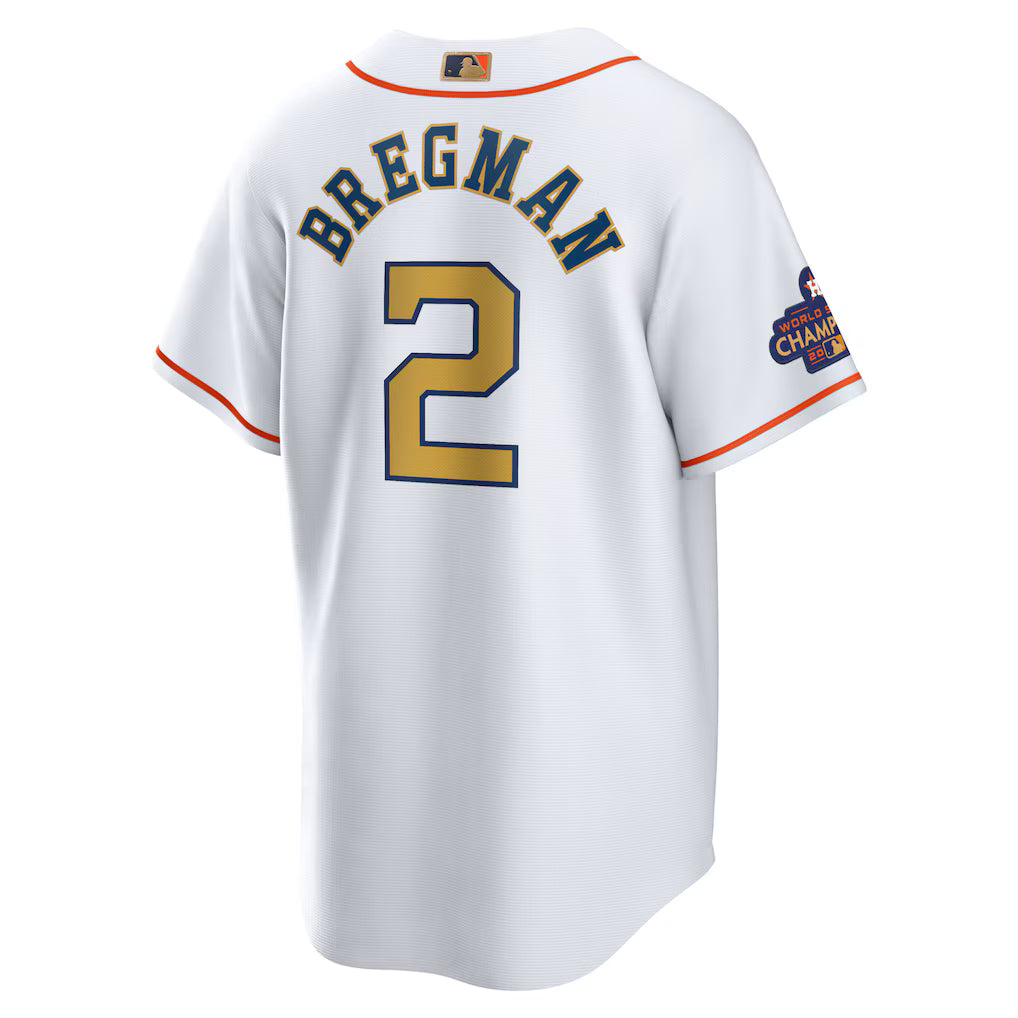 Men's Houston Astros Alex Bregman White/Gold 2023 Gold Collection Replica Player Jersey