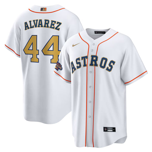 Men's Houston Astros Yordan Alvarez  White/Gold 2023 Gold Collection Replica Player Jersey