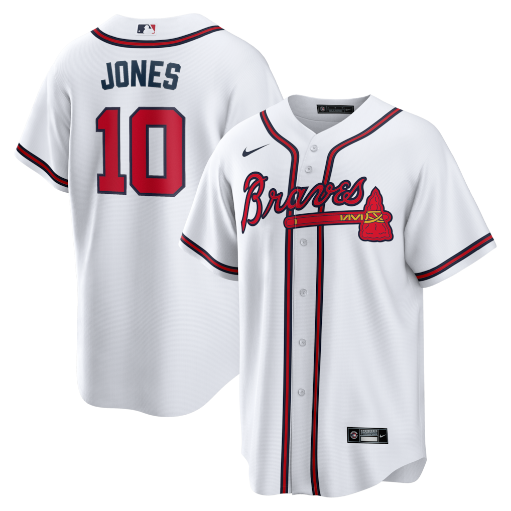 Men's Atlanta Braves Chipper Jones White Home Retired Player Replica Jersey